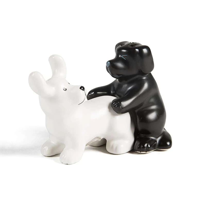 Set Sale e Pepe in Ceramica Bianco e Nero a Forma di Cane, Barattolo per Spezie, Regalo Divertente per Amanti dei Cani e Humor da Cucina