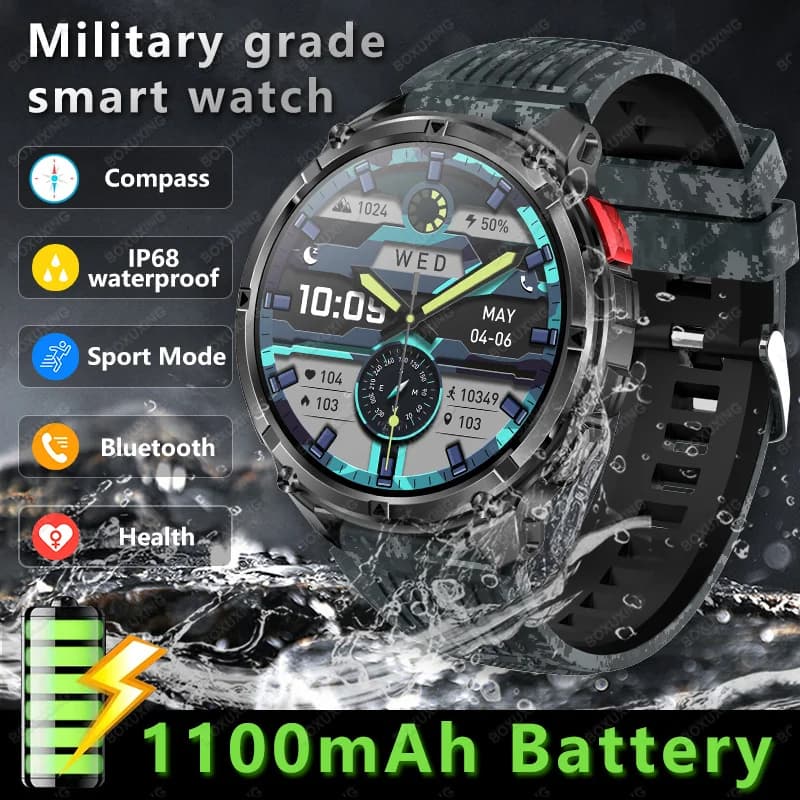 New Smartwatch T-Rex 3 Ultra with 1100mAh Battery, Waterproof IP68, GPS, Compass, Flashlight, 1.7'''''' HD AMOLED Display, Calls, Sports Watch for Men