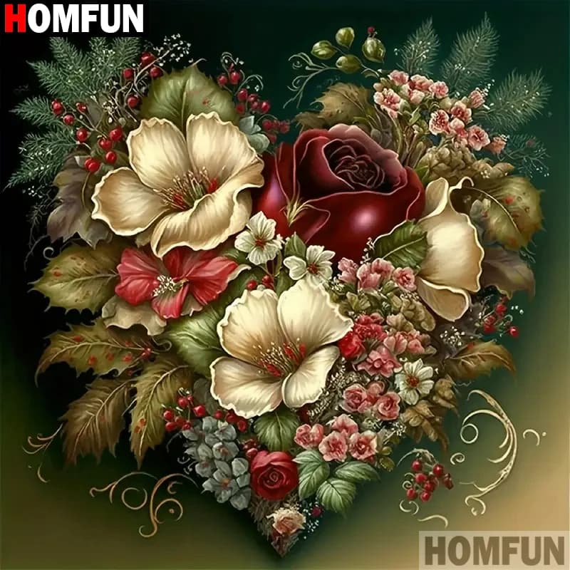 HOMFUN Pittura Diamante "Paesaggio Fiore" Punto Croce Foto Personalizzata Diamante Ricamo Quadrato Rotondo Trapano Decorazioni per la Casa