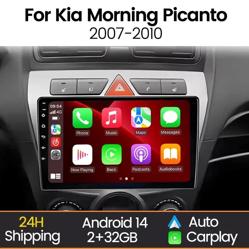 Autoradio Multimediale 9'' per Kia Morning Picanto 2007-2011 con CarPlay Wireless, Android Auto, Schermo IPS, Radio FM