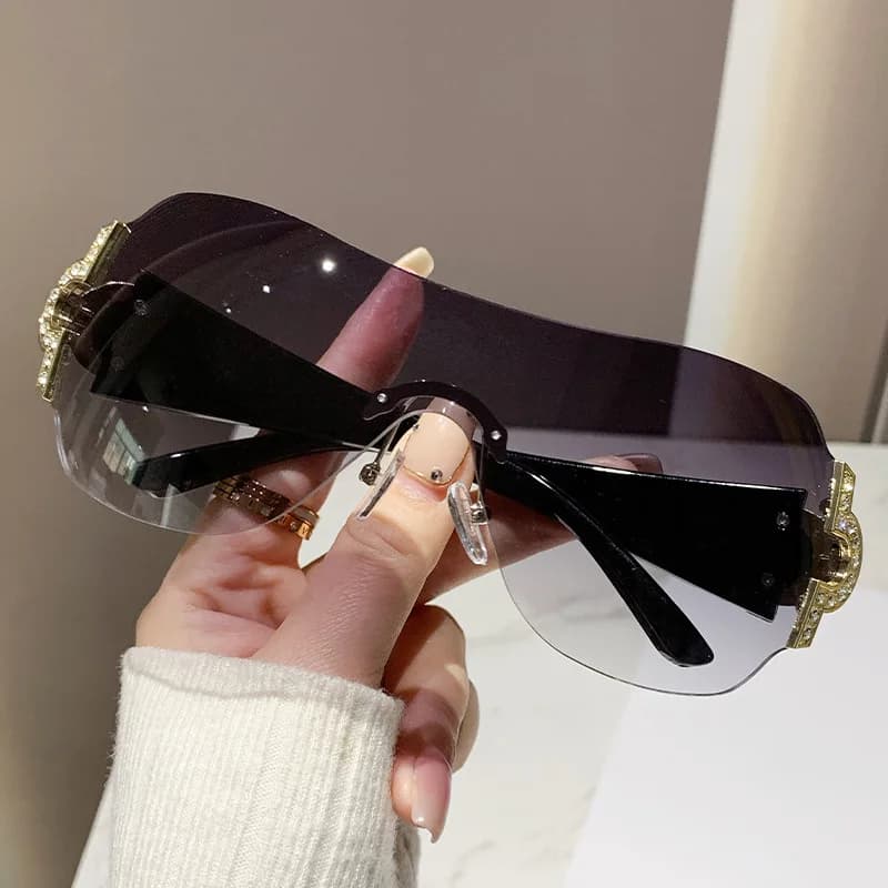 Occhiali da sole da donna con montatura grande Y2K Occhiali da sole con diamanti intarsiati Fotografia di strada Occhiali decorativi per esterni Occhiali da sole per uomo