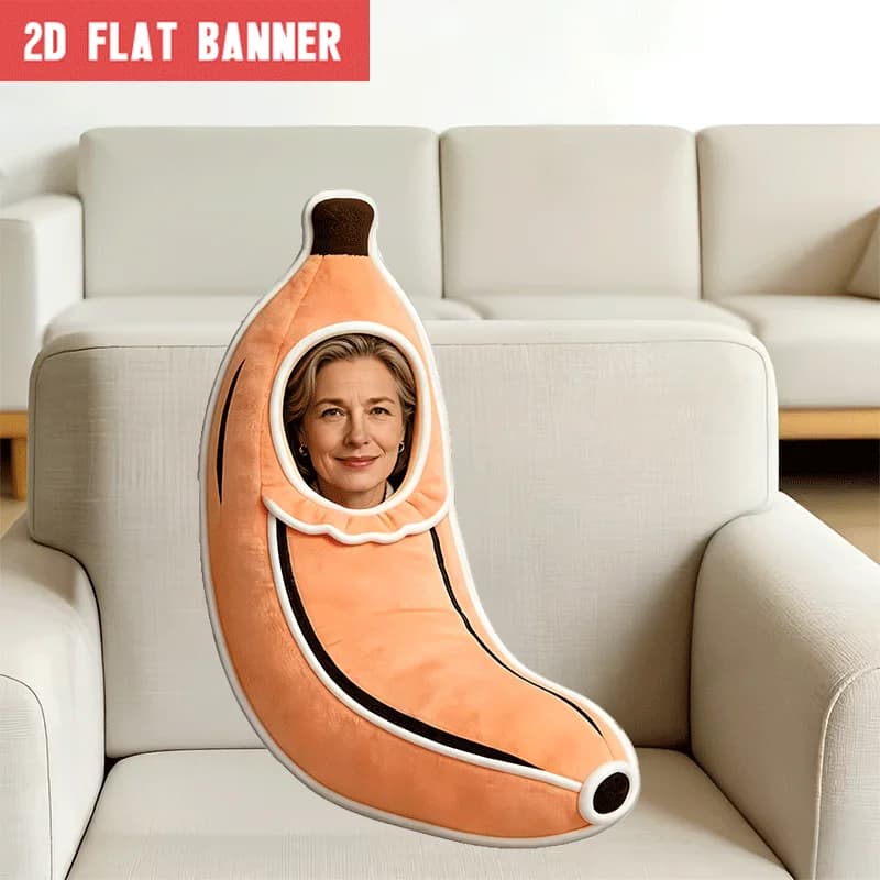 Personalized Photo Banana Face Pillow - Large Custom Shaped Cushion with Your Own Picture, Soft Suitable for Decor,, Room,, Vale