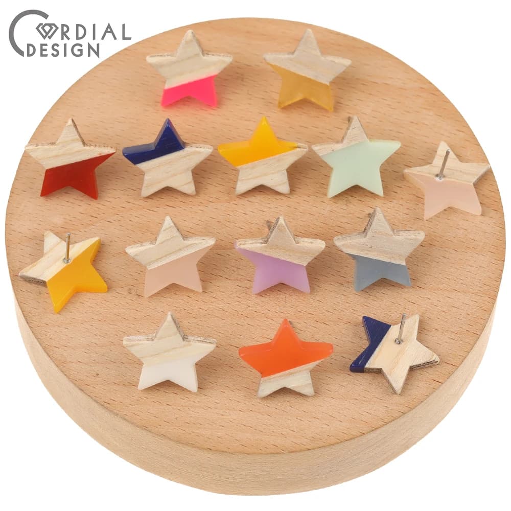 Cordial Design 100Pcs 17*17MM accessori fai-da-te/orecchini a bottone/fatto a mano/a forma di stella/legno naturale/risultati e componenti di gioielli