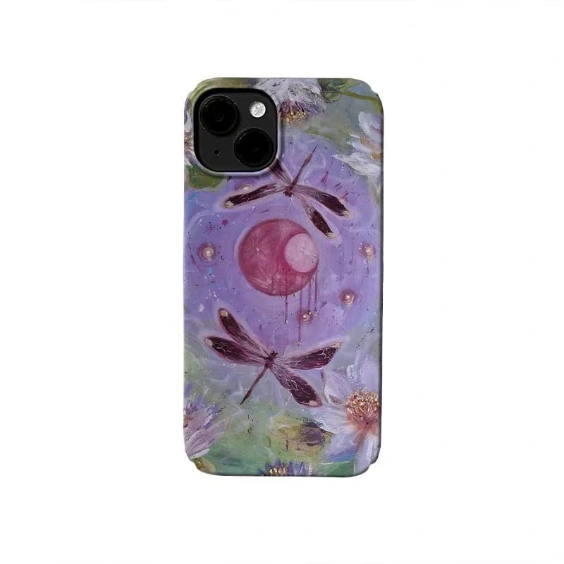Ins Coreano Viola Luna Libellula Custodia per IPHONE 17 16 ProMax 15 14 Plus 13 12 MINI 11 PRO 16Plus XR XS MAX Acrilico Copertura Del Telefono