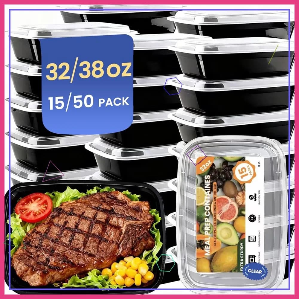 Confezione da 15 contenitori da 32oz per la preparazione dei pasti, riutilizzabili, senza BPA, a tenuta stagna, per conservare il cibo, con coperchi, adatti a microonde, congelatore e lavastoviglie.