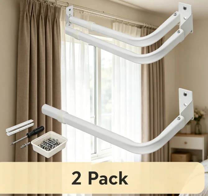 Hot Selling Adjustable Double Curtain Rod Set of 2 Metal Wrap Around Basic Rods 28 to 48 Inches White Finish Home Decor