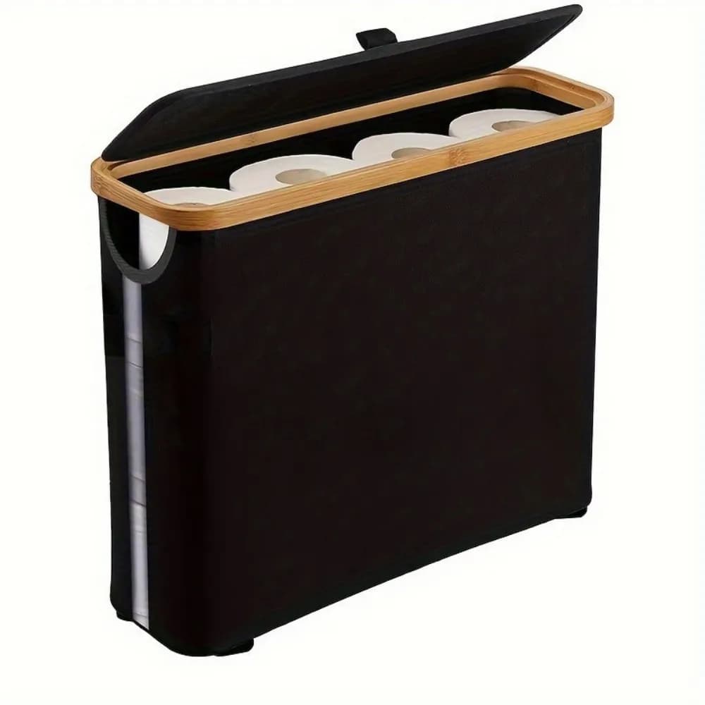 Bamboo Toilet Paper Holder with Lid & Handle, Enclosed Tissue Storage Box, Multifunctional Bathroom Organizer, Dust-proof Wall