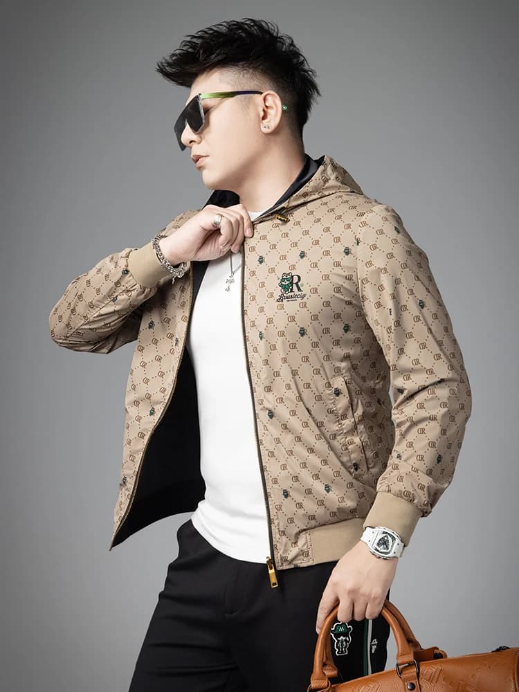 Faionable Double-Sided Wearable Men's Hoodie Jaet Casual Printed Windproof Cotton Polyester Spring 2026 New Arrival