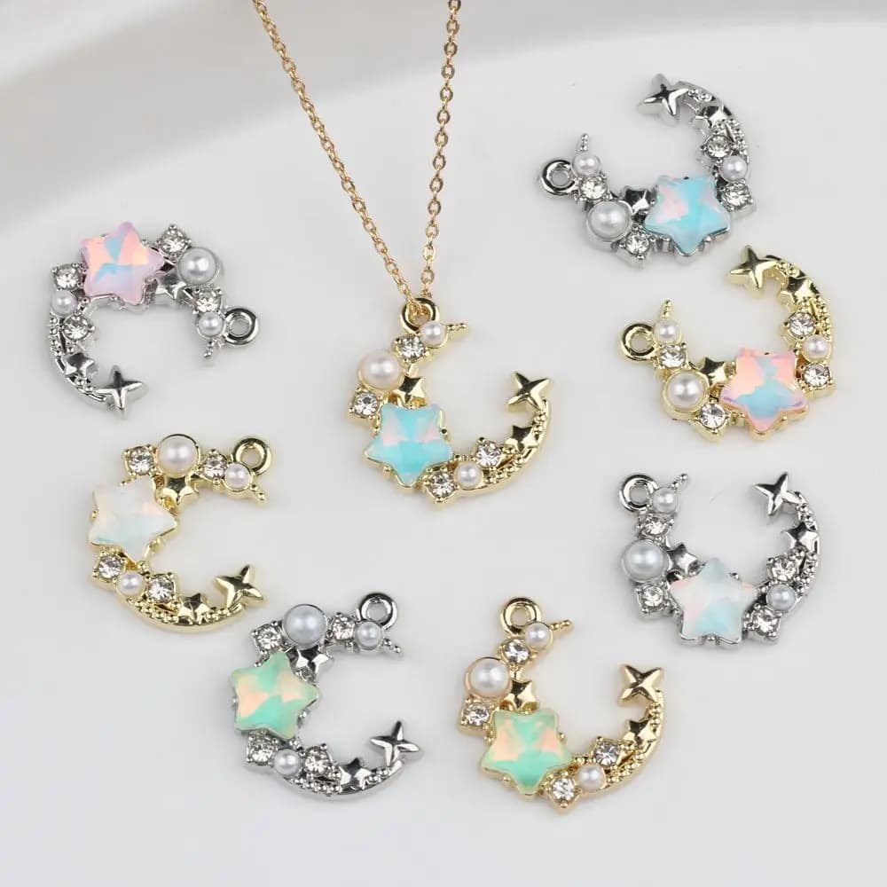 6 pz/lot 16*17 MILLIMETRIES In Strass Resin Zinc Alloy Bead Inlaid Moon Pendants And FAI Pendants From The Bracelet Earrings Accessories