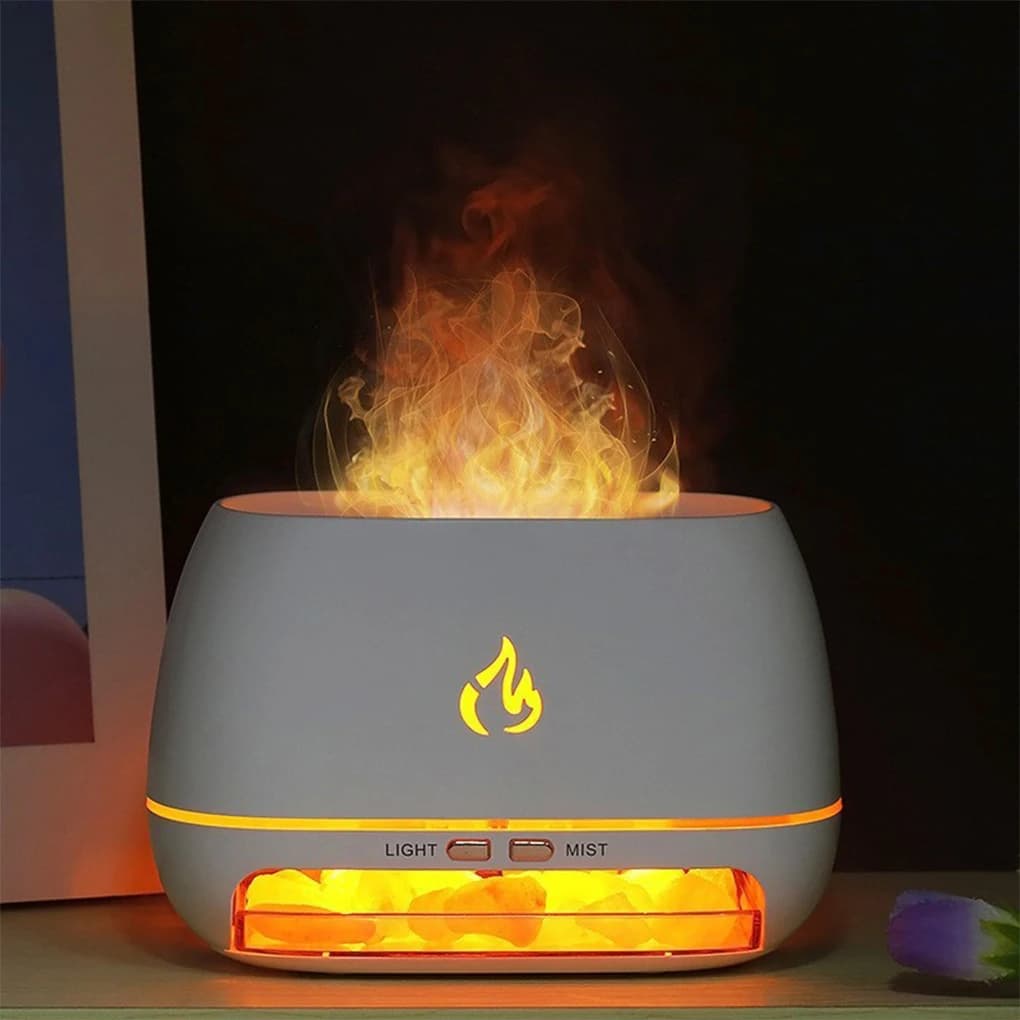 Wood Grain Salt Stone Household Essential Oil Diffuser Simulated Flames Lingering Aroma Softly