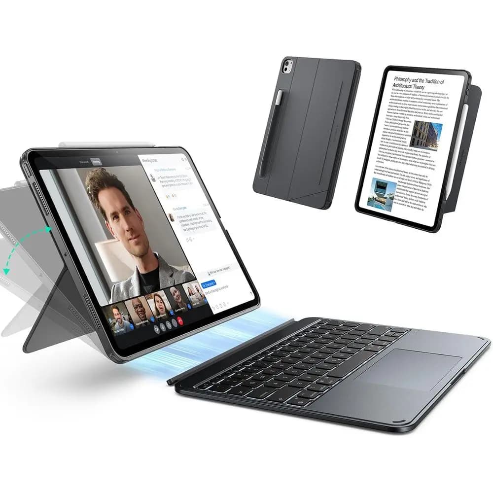 Custodia con Tastiera Staccabile per iPad Pro, Magnetica, Rotante, Retroilluminata, con Trackpad Grande, Grigia
