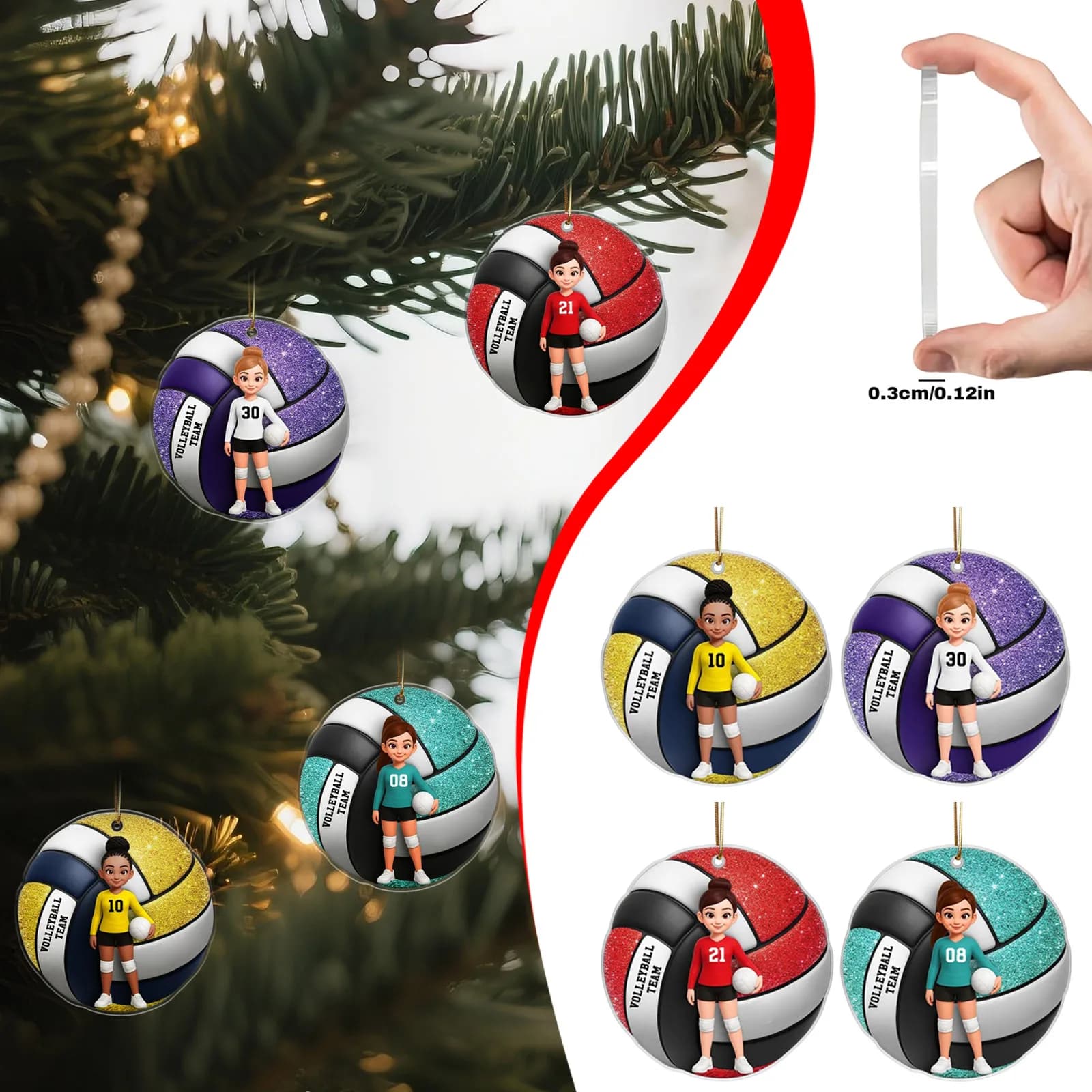 Ciondolo per ragazza pallavolo 2d in acrilico piatto ornamento per albero di Natale regalo decorazioni natalizie per la casa ornamenti ciondolo Navidad
