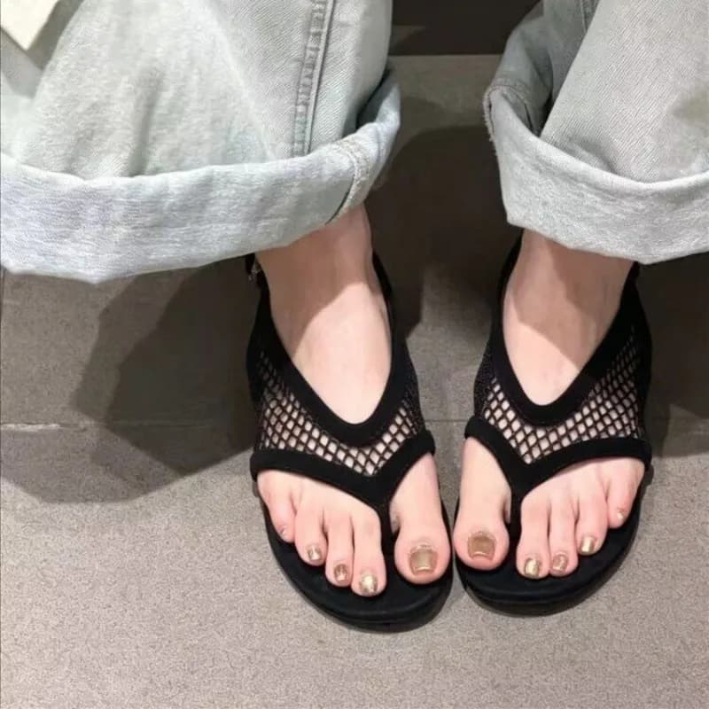 Women's Thong Sandals Flat Sole Mesh Upper Casual Daily Wear Simple Minimalist Versatile Everyday Comfortable Footwear Pairs