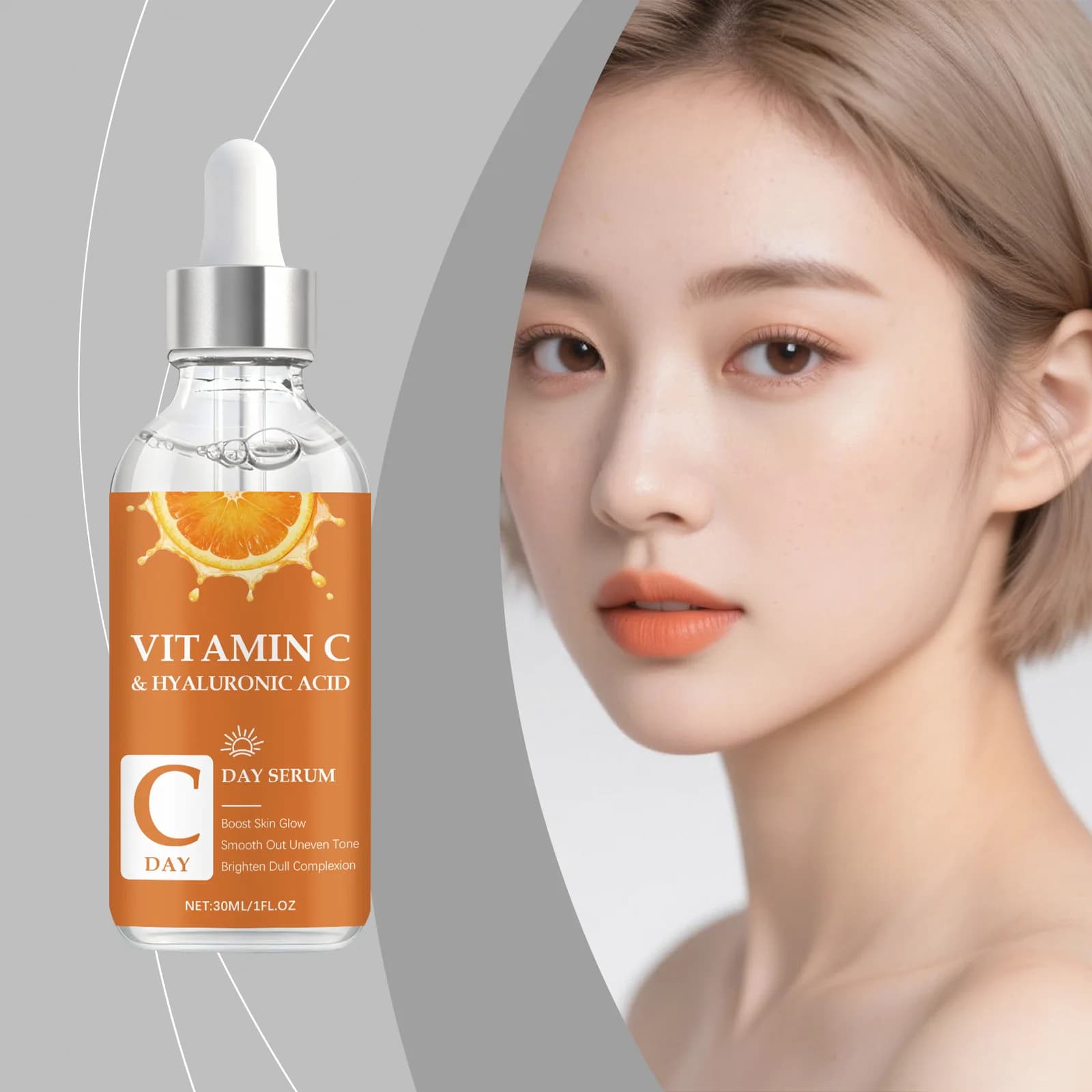 Vitamin C essence for the face, also skin tone, keeps smooth, narrows pores, moisturizing, dry, reduces thin lines, Sieri lightening for the face