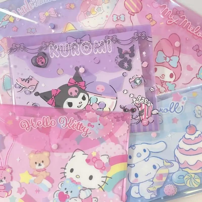 Sanrio luglio Nuovo limitato A4 Snap File Pouch Cartoon Little Twin Stars Cinnamoroll Mymelody Kuromi Cartella Anime Giocattoli Regalo per bambini