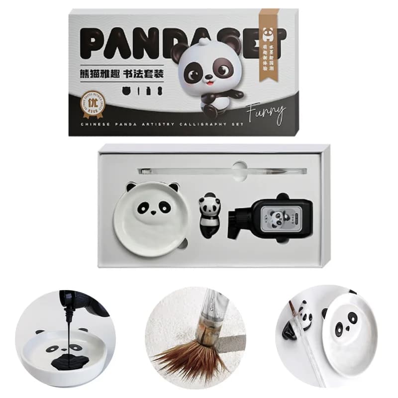 Chinese Panda Artistry Calligraphy Set Brush Pen Holder Ink Disc for Calligraphy Practice Special Gifts Beginners Students