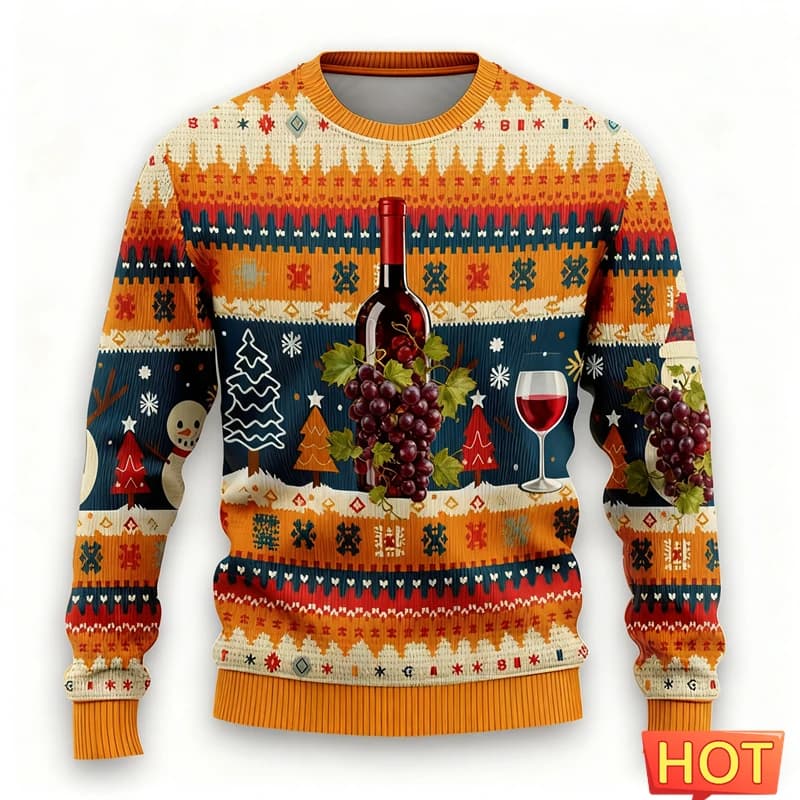 Moda modello di bicchiere di vino rosso brutto maglione di Natale uomo donna vestiti Hip Hop Party uomo felpe pullover maschili tuta