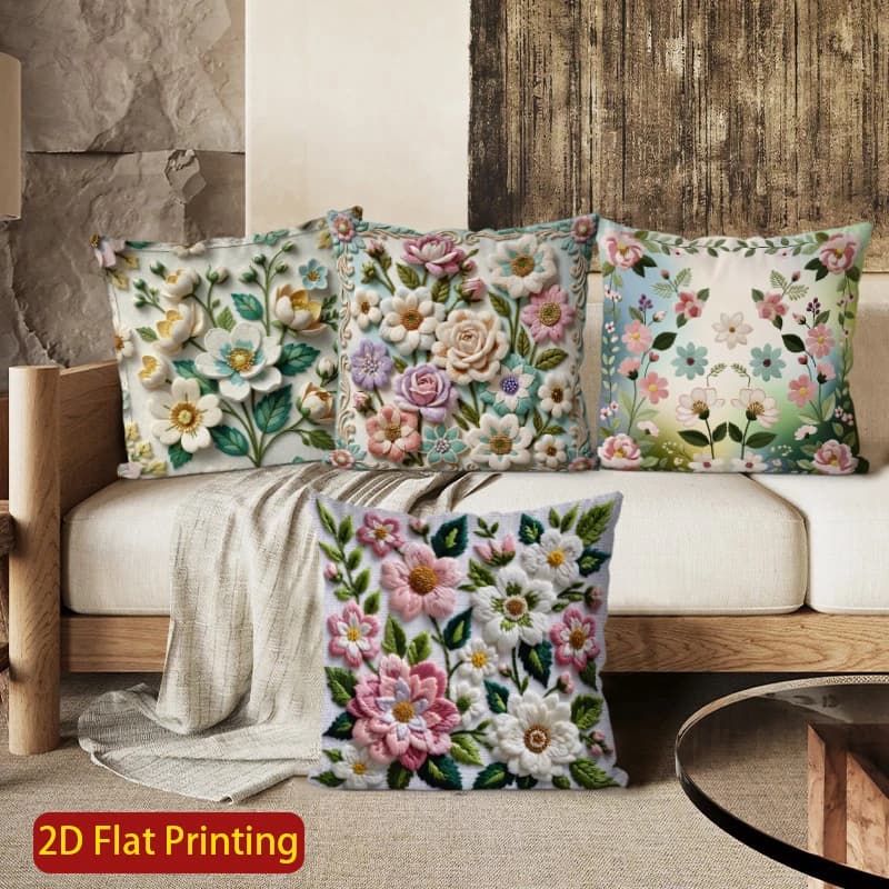 Embossed vintage 2D floral print pillows, suitable for sofa, bedroom, car.