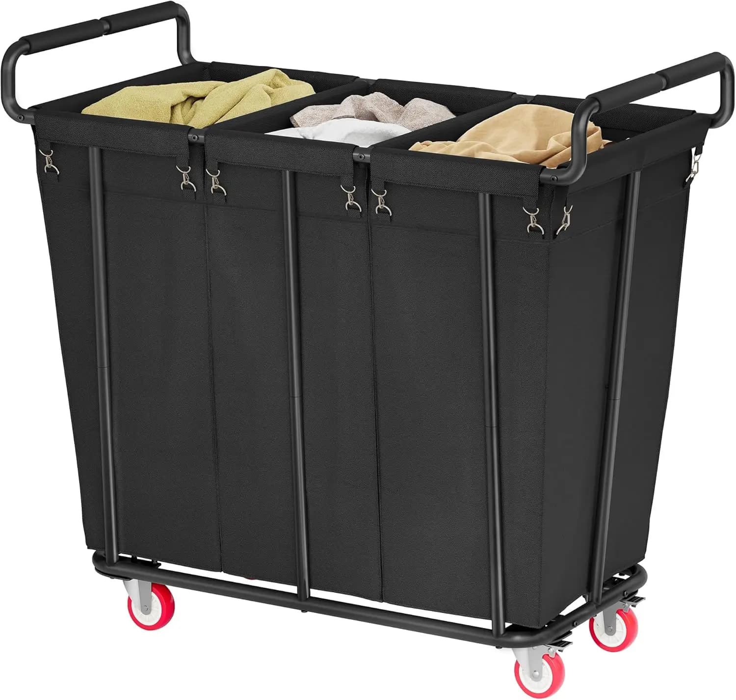 Grande cesto portabiancheria con ruote da 360 litri, carrello classificatore da 3 sacchetti per bagno e lavanderia