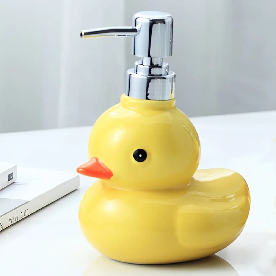 Grazioso dispenser di sapone in ceramica a forma di anatra gialla da 15,22 oz – inodore, senza ftalati, adatto per l'uso in bagni e cucine