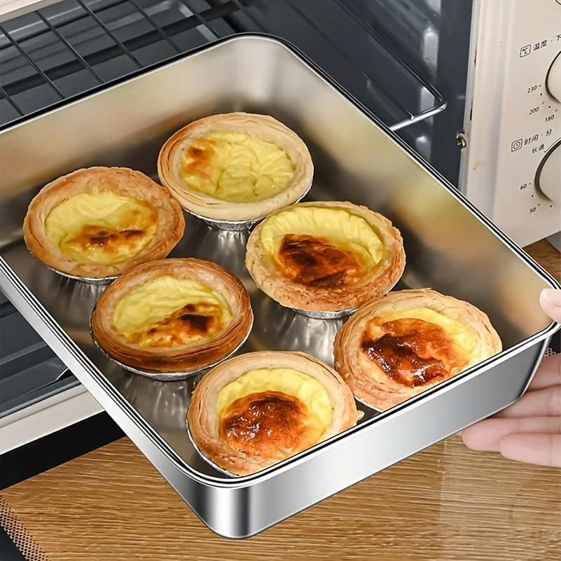 Contenitore per Alimenti in Acciaio Inossidabile, Vassoio Rettangolare con Coperchio, Porta Noodles e Frutta, Porta Pranzo, Piatto Organizer Spesso per Frigorifero