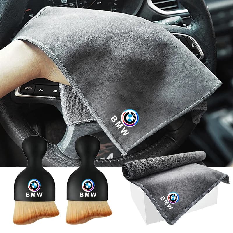 Microfiber Car Wash Towel Drying Cloth Cleaning Brush For BMW 50th Anniversary 1 3 5 7 Series F20 G30 G20 E87 E92 E91 E30 F11 X1