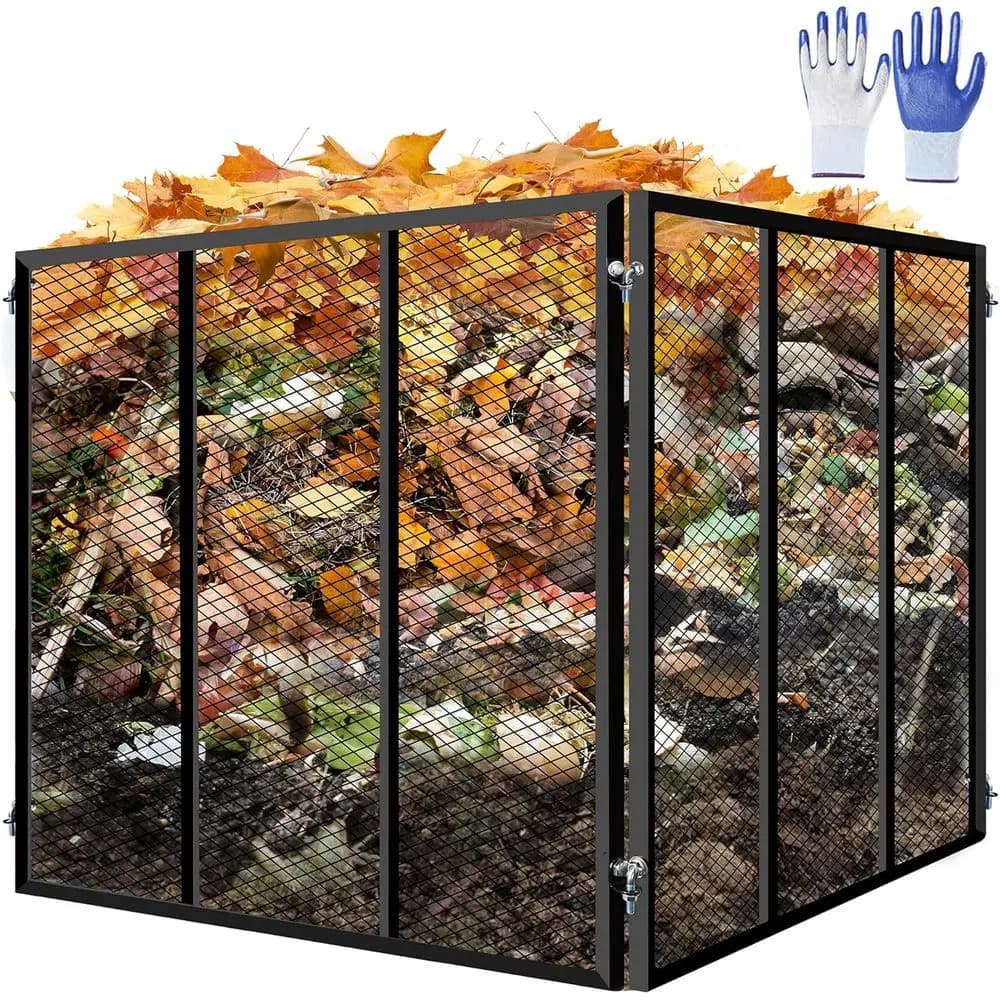 Compostiera da Esterno in Rete Metallica Antiruggine da 650 Litri, Facile da Montare per Rifiuti da Giardino, 94x94x76 cm