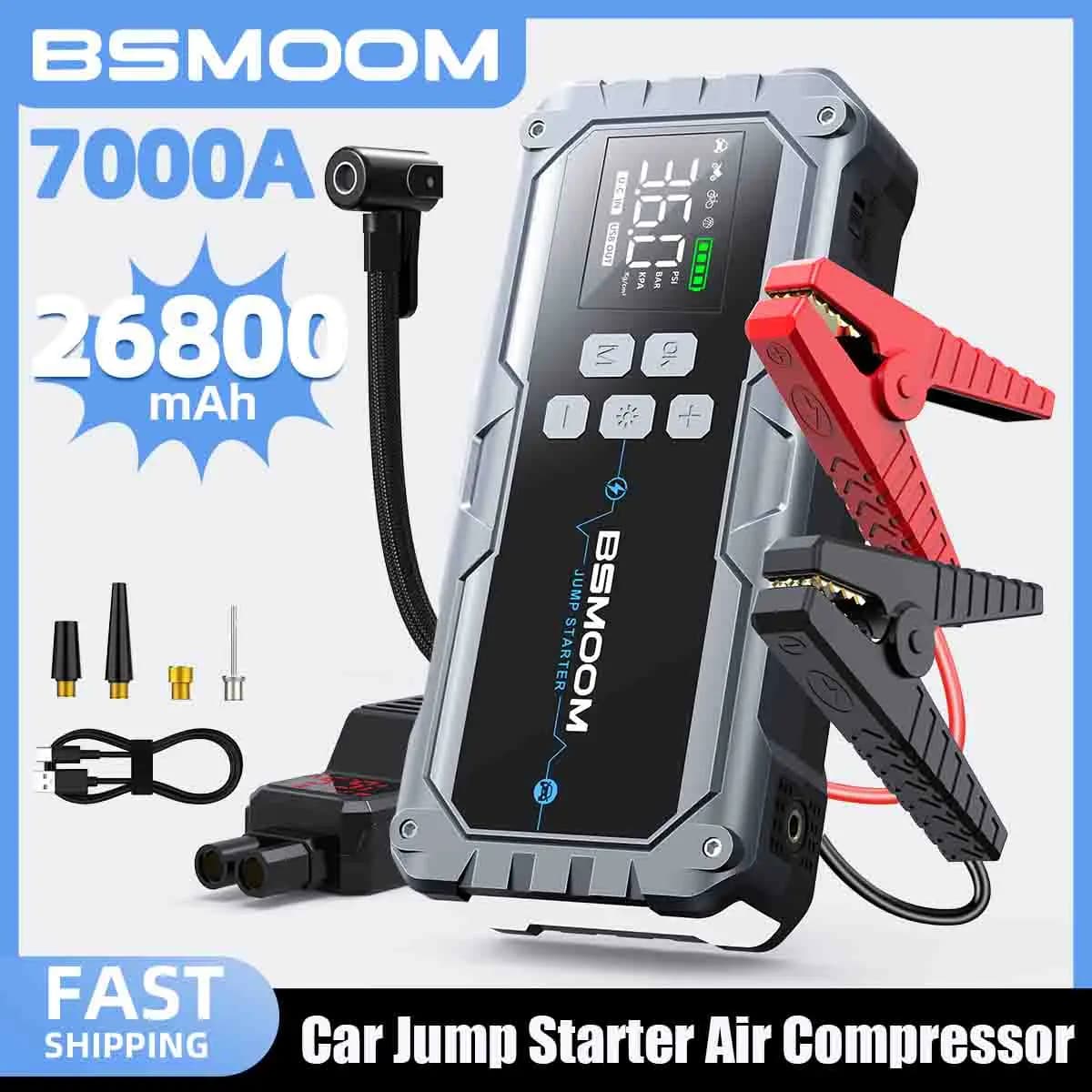Compressore d'aria per pompa di avviamento per auto 26800mA/21800mAh Dispositivo di avviamento Power Bank 12V Gonfiatore digitale per pneumatici
