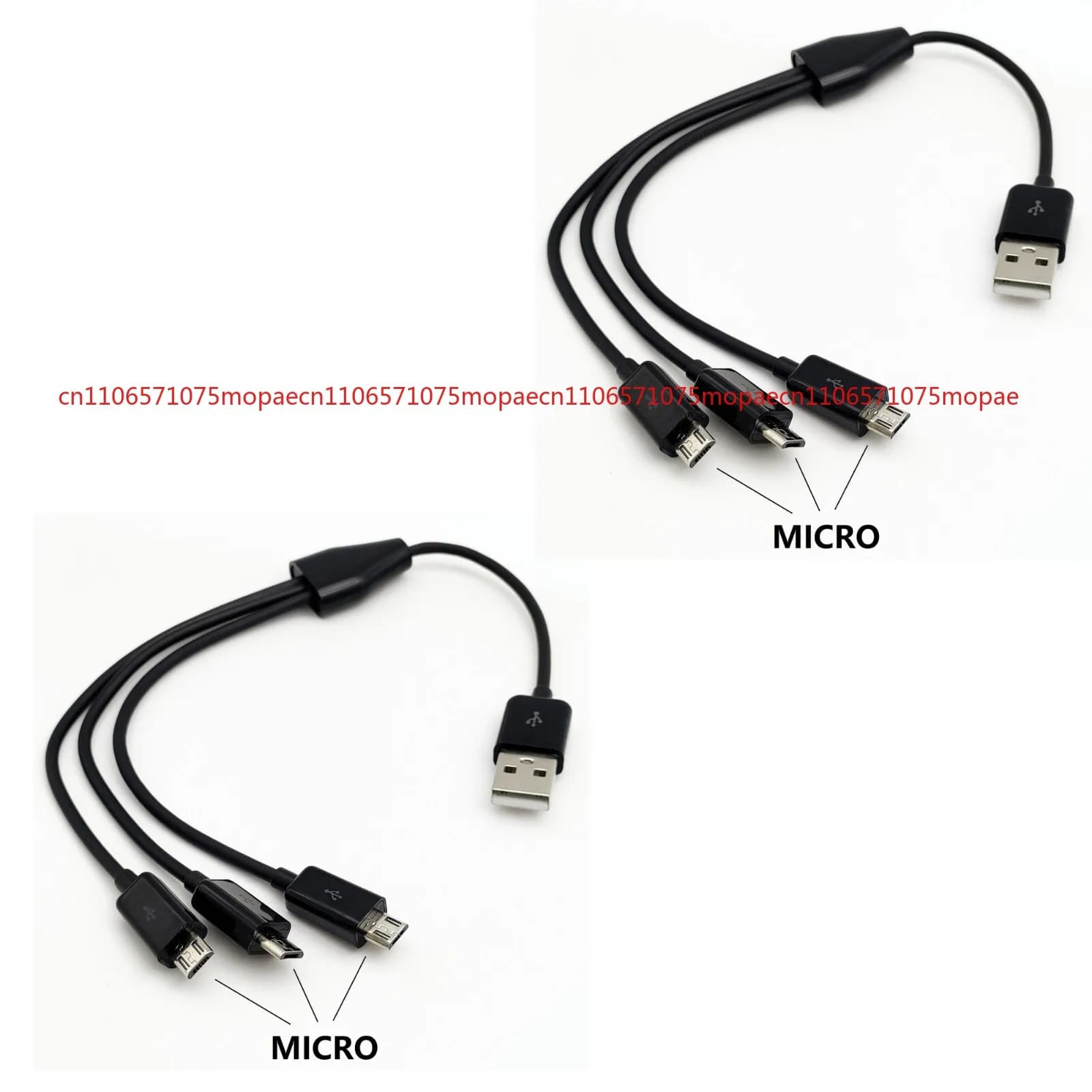 2PACK SB 2.0 A maschio a 3 micro USB maschio cavo di ricarica alimentazione 3 telefoni Android