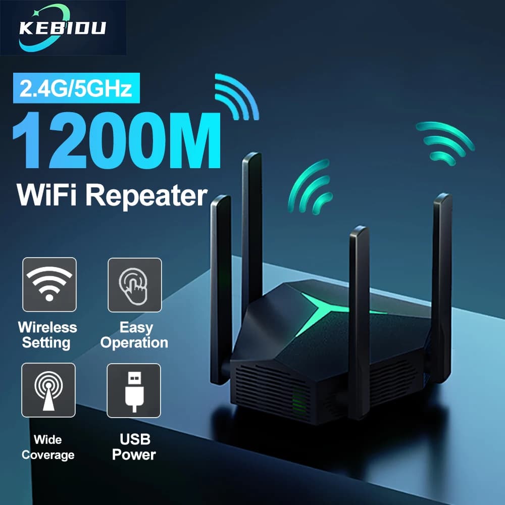 Ripetitore WiFi 1200Mbps Amplificatore wireless Ripetitore di segnale Dual Band 2.4GHz 5GHz Router extender Wi-Fi a lungo raggio per Home Office