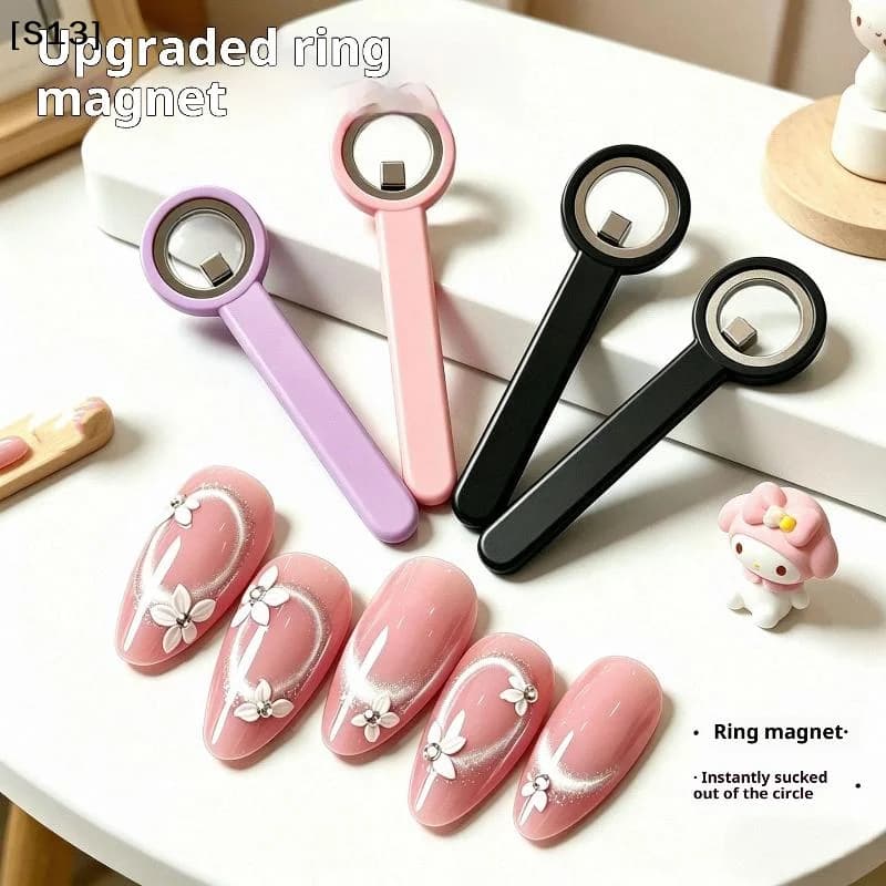 Circular Cat Eye Magnet Ring With Handle Nail Tools Hollow Cat Eye Effect Strong Magnetic Ring For Gel Nail Polish DIY[Q]Q@