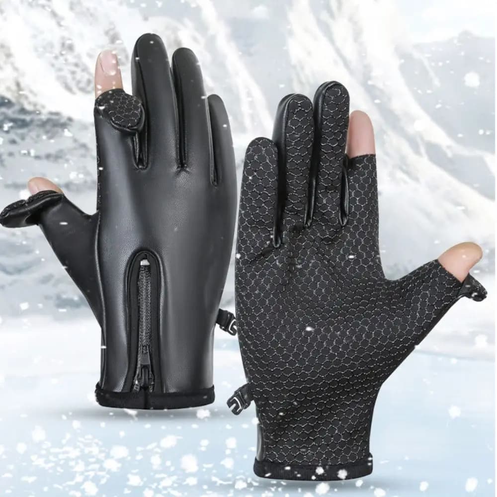 Guanti invernali da uomo in pelle PU Guanti da ciclismo impermeabili in peluche con cerniera Guanti touchscreen resistenti all'usura Moto
