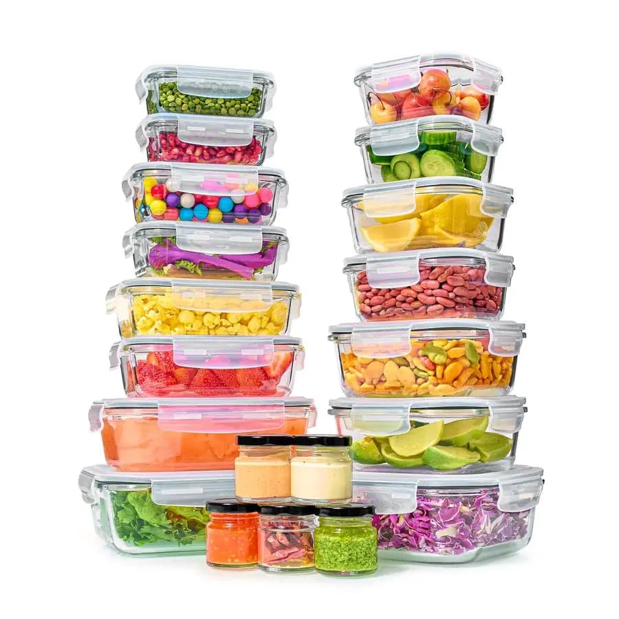 Set di Contenitori in Vetro per Alimenti con Coperchi Ermetici, Senza BPA, Impilabili, per Preparazione Pasti e Pranzo, Cucina