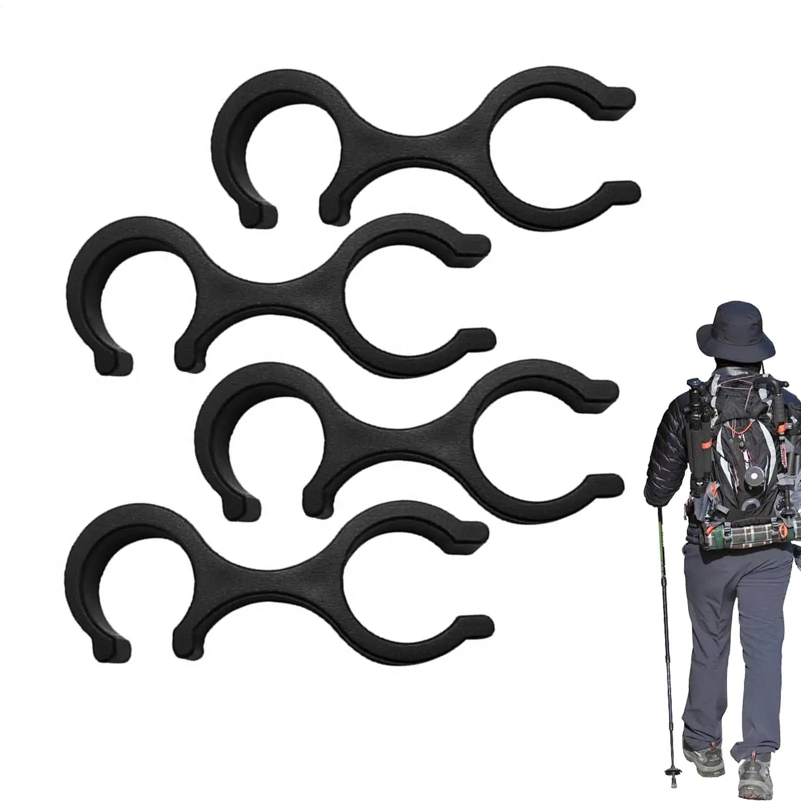 Clips for Trekking Sticks, 4 Pieces, 8 Shape Organizer, Stroller Stick Clamp, Hiking & Camping Accessories