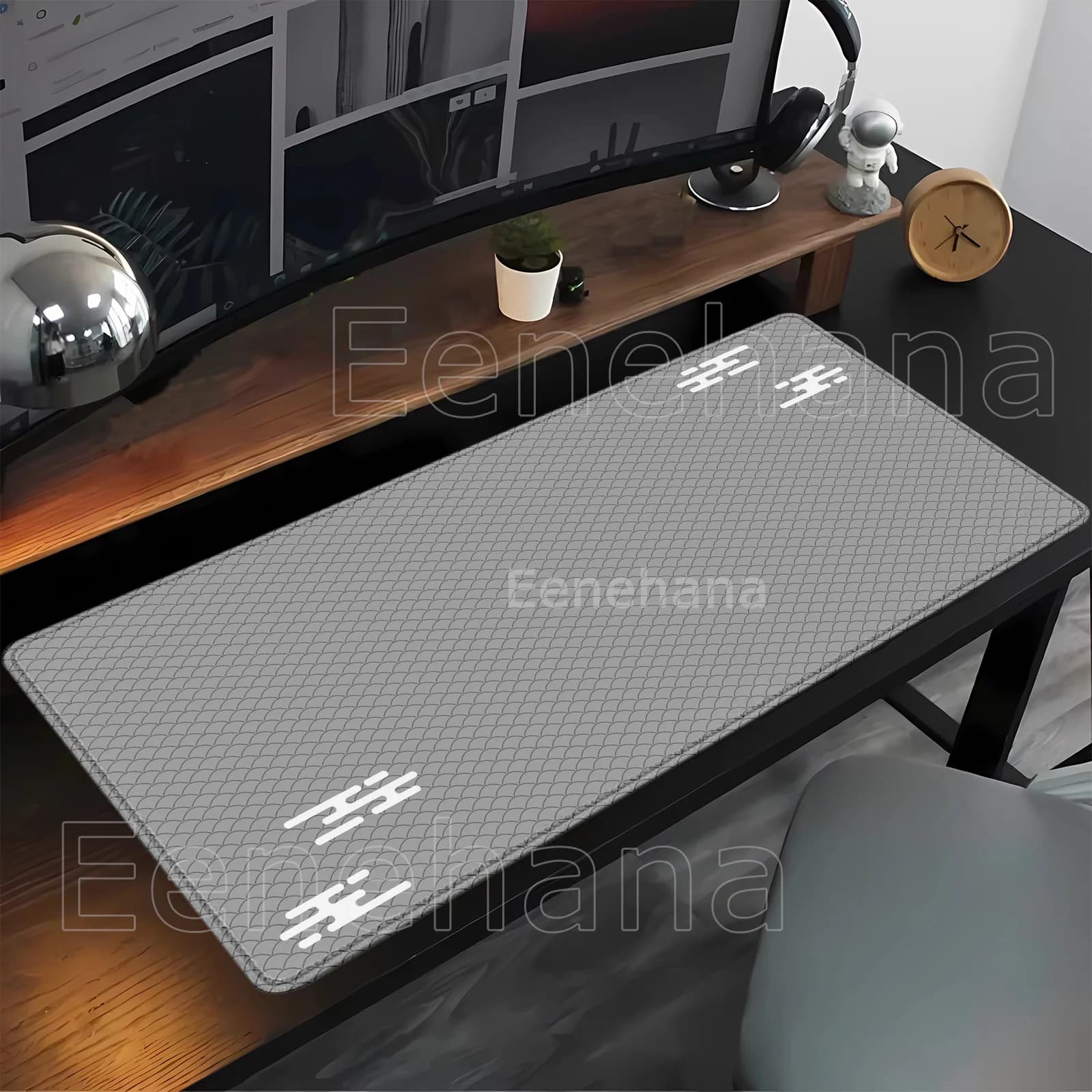 Tappetino per mouse da gioco XXL con motivo a onde marine in stile anime, minimalista, con griglia a diamante, grigio chiaro, antiscivolo, per tastiera.
