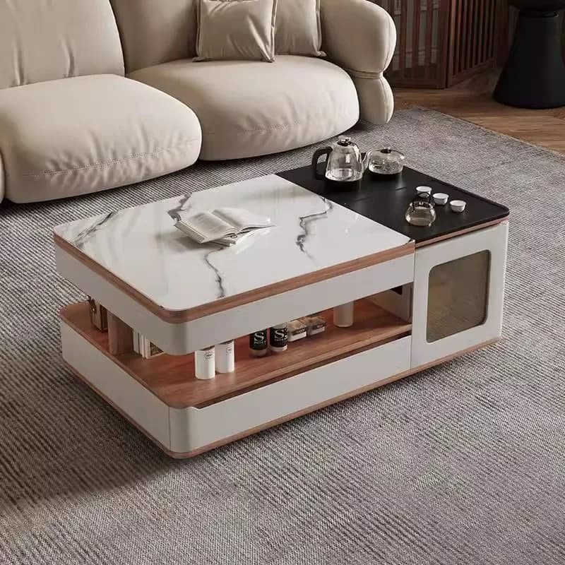 LXMultifunctional rock slab kung fu tea table modern simple telescopic mobile home living room small apartment tea integratedSSS