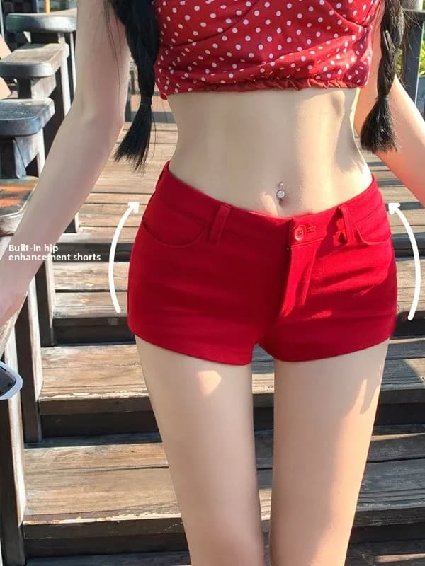 Slimming Hot Girl Mid-Low Waist Korean Style Super Short Shorts Fashionable Padded Arc Pants Summer New Women's Cotton Pants