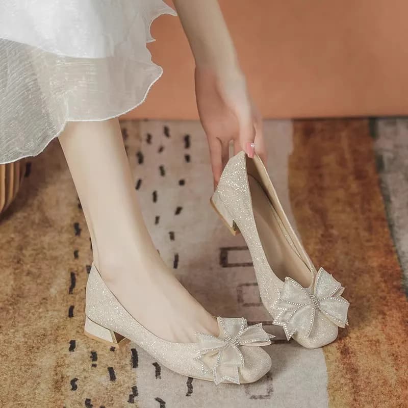Women's 2025 New Style Fall Evening Soft Sole Low Top Wedding Shoes Daily Wearable Comfortable Polyurethane Sole Rubber Upper
