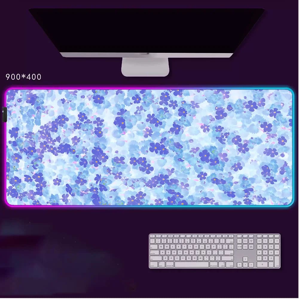 Tappetino per mouse piatto con motivi floreali, illuminazione LED RGB, base in gomma antiscivolo, impermeabile, per ufficio, PC, casa, scrivania, USB, grande, per giochi