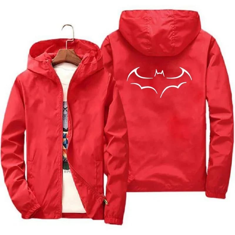 Giacca casual autunno-primavera da uomo Outdoor Giacca a vento con cappuccio impermeabile e antivento Cappotti con stampa pipistrello sottile