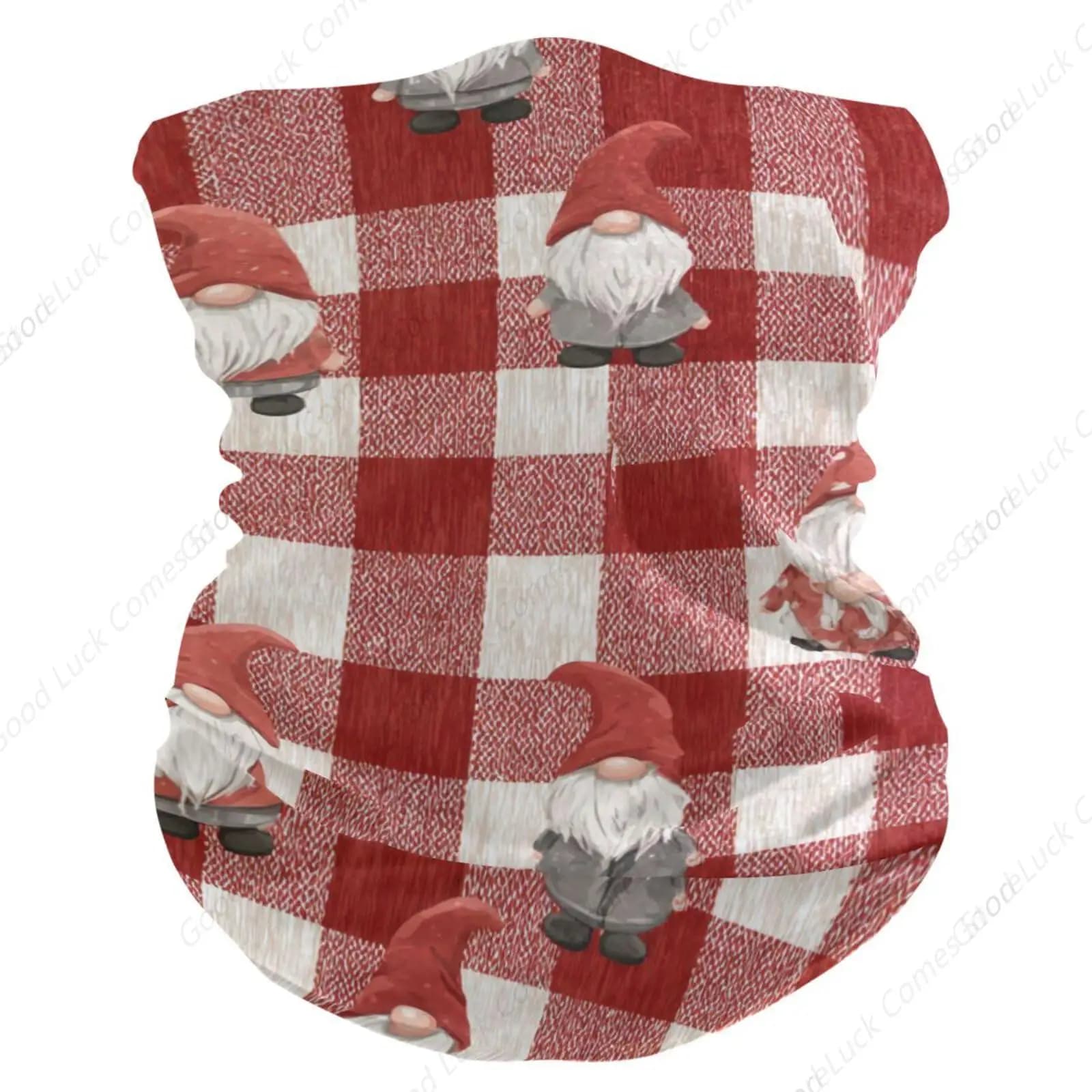 Ghetta per il collo Bandana rinfrescante Maschera per il viso Sciarpa magica per protezione solare Uomo Donna Sport Outdoor Gnomo carino a quadretti rossi