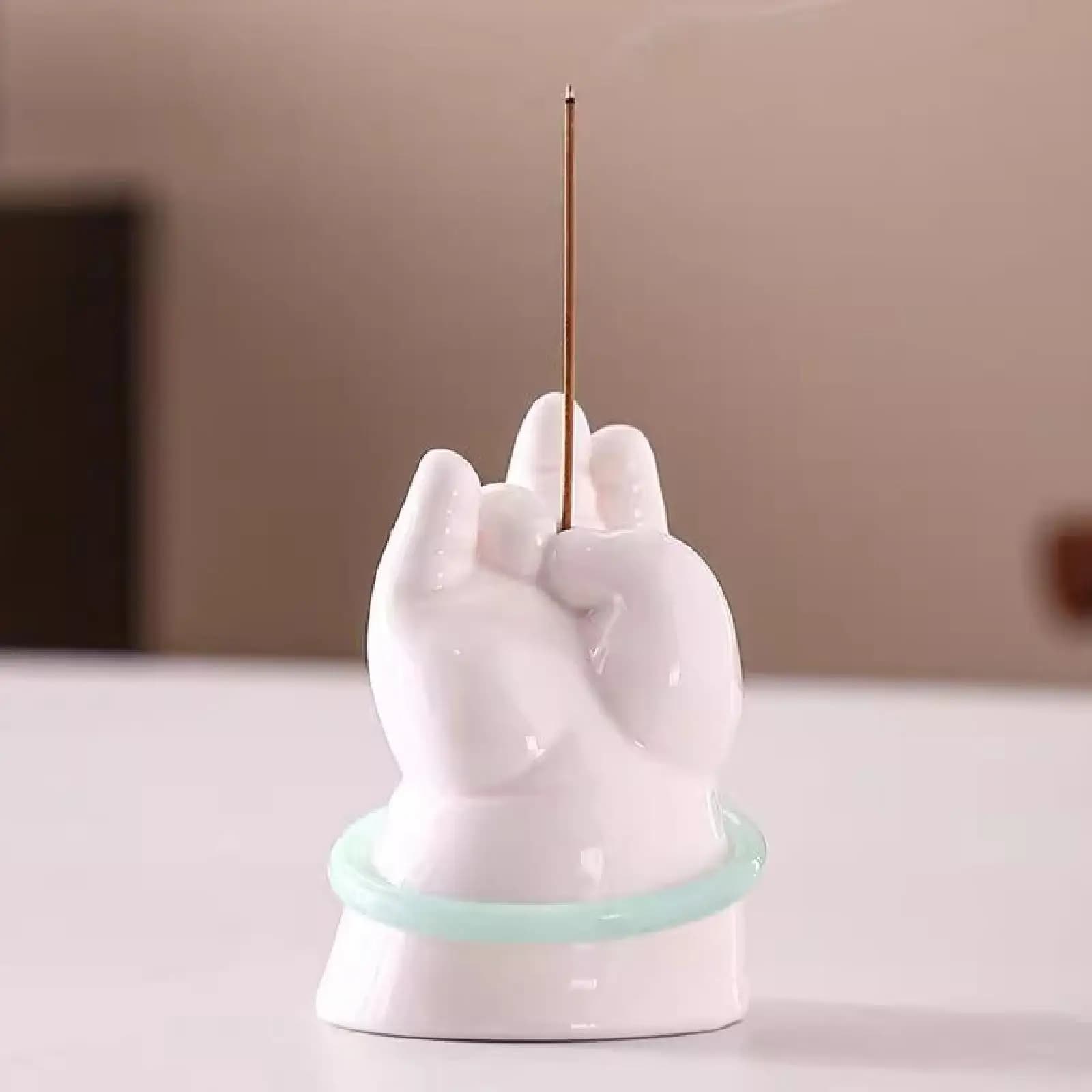 Buddha Hand Statue Tabletop Ornament Incense Stick Holder, Ceramic Incense Burner, Tea Pet for Yoga Decoration