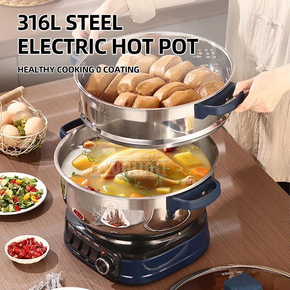 Steamer Vaporera Para Cocinar Al Vapor Multi Cooker Electric Frying Pan Steaming Pot Wok 316 Stainless Steel