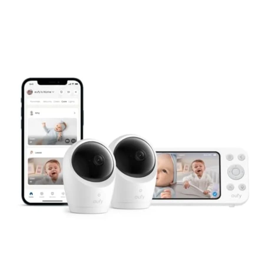 Monitor per Bambini eufy Security E20 con Telecamera HD 2K, Display 5'' 720p, Telecamera Aggiuntiva E20 con Risoluzione HD 2K, Set Completo