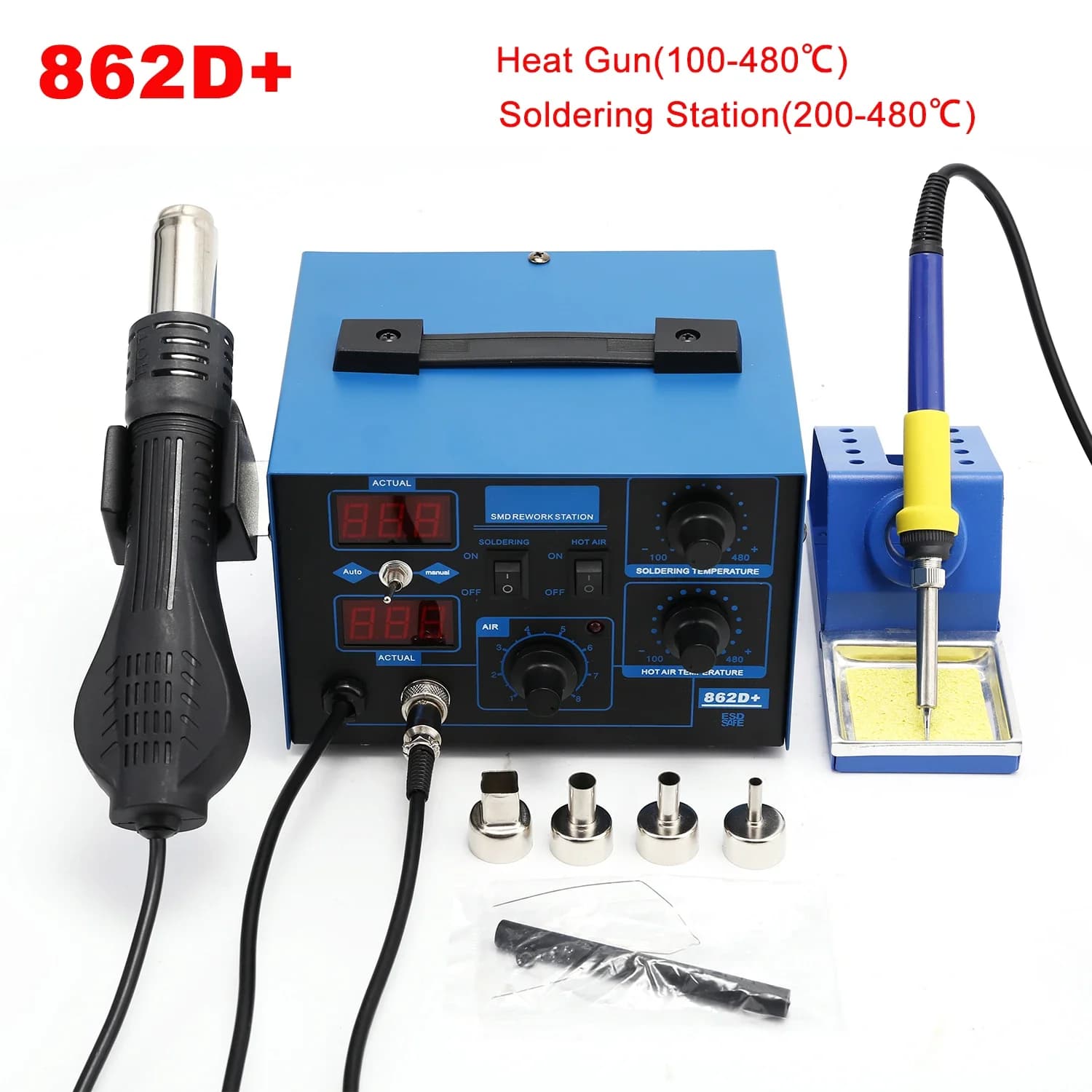 2 In 1 750W Soldering Station LCD Digital Display Welding Rework Station for Cell-phone BGA SMD PCB IC Repair Solder Tools 862D+