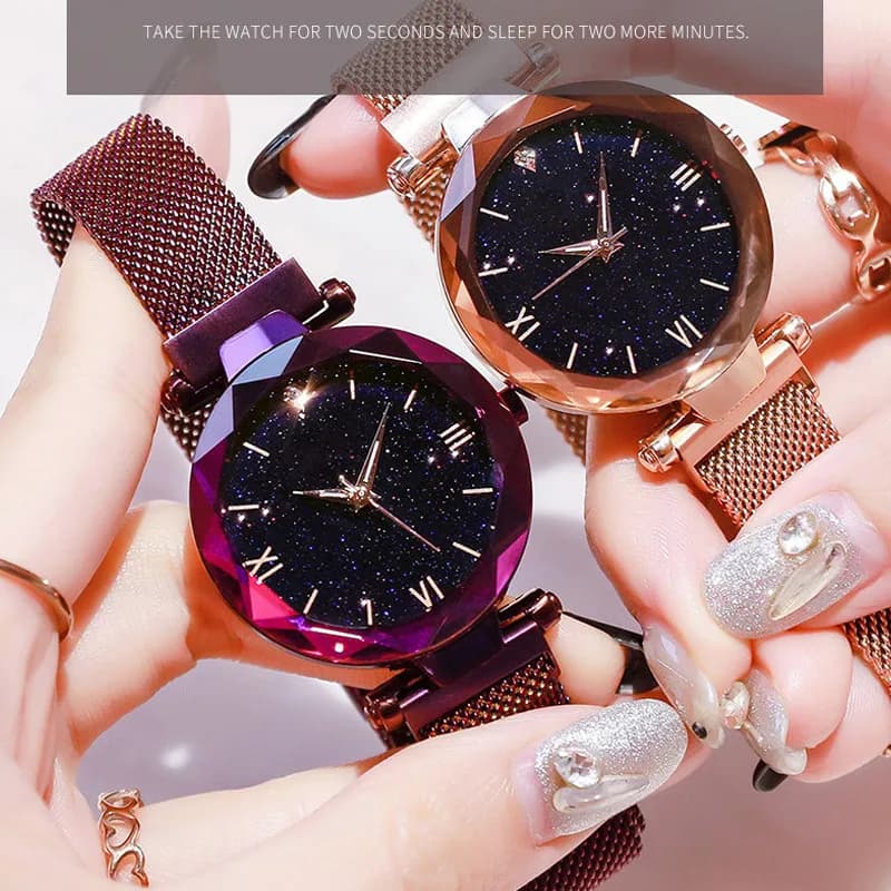 Orologio da donna Fashion Starry Sky, orologio da donna con cinturino magnetico a rete, orologio al quarzo con diamanti, orologio da donna elegante, relogio feminino