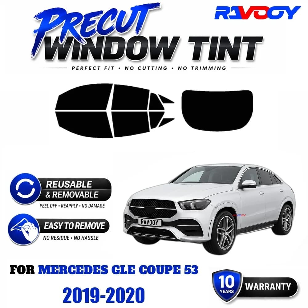 RAVOOY Precut Window Tint, Reusable Removable EPU Film, Custom Fit for Mercedes GLE Coupe 53 2019-2020, UV Heat Protection