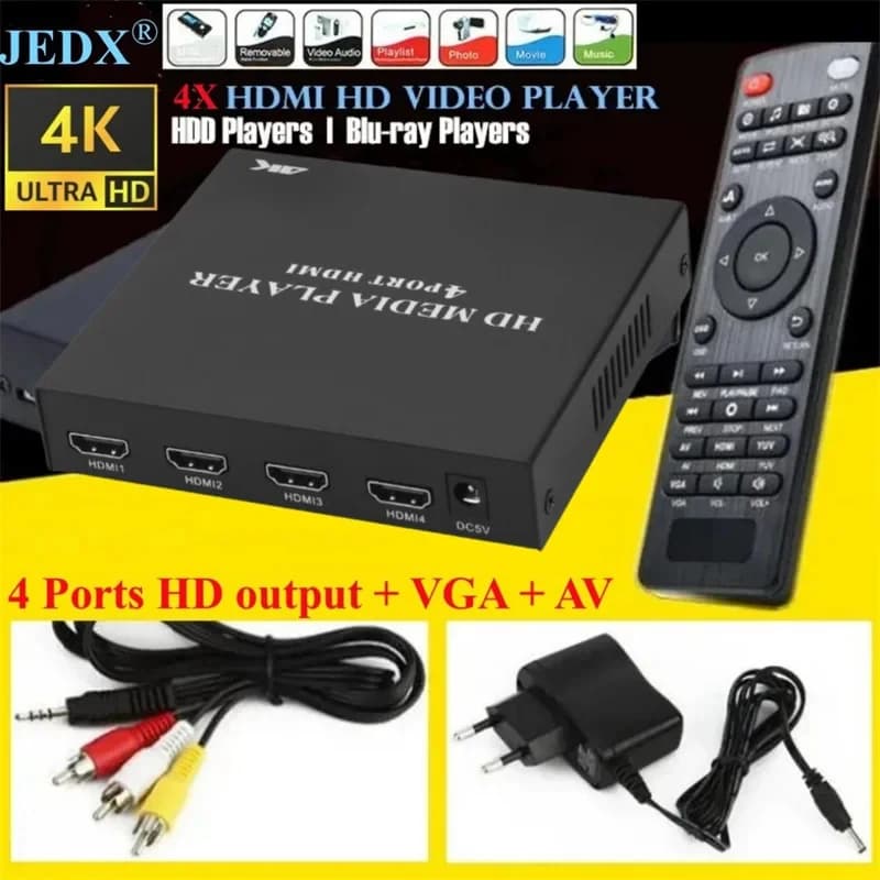 Lettore Multimediale USB Esterno Full HD 4K/1080P con Supporto per MKV AVI U Disk SD MMC, 4xHDMI, Telecomando IR e Funzione Blu-ray