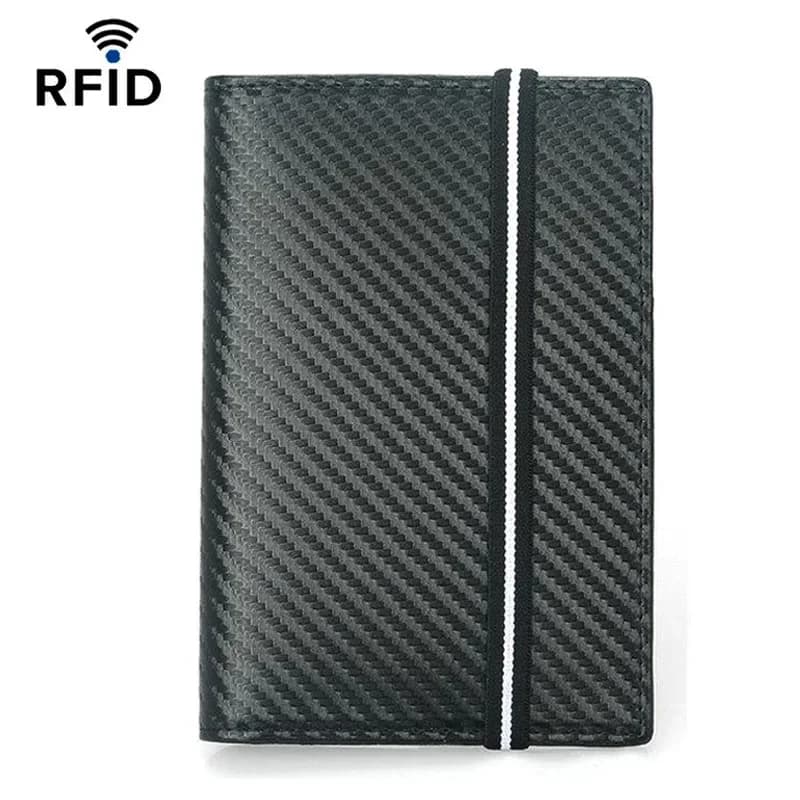 Porta passaporto in microfibra di carbonio con fascia elastica Rfid Custodia per passaporto Rfid con borsa identificativa per portafoglio con protezione Rfid