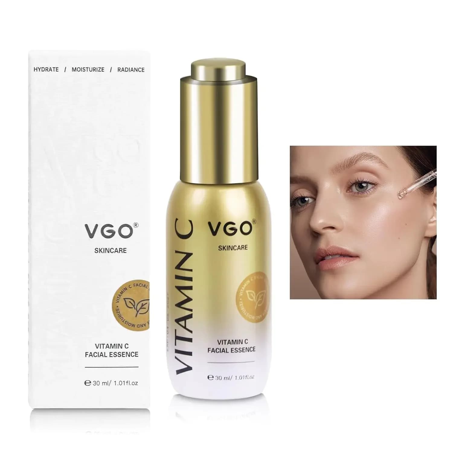 VGO Face serum Vitamin C Hyaluronic acid Vitamin E for dark spots Also skin tone Thin lines Rugs Skin repair 1.01 FL Oz